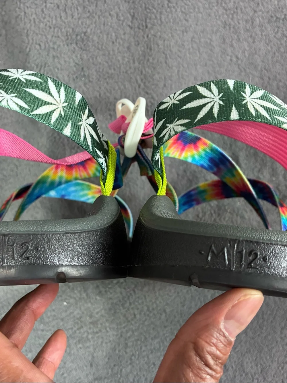 Chaco ZCloud Custom Sandals Mens Size 12 Tie Dye Pink Leaf Print Vibram Sole